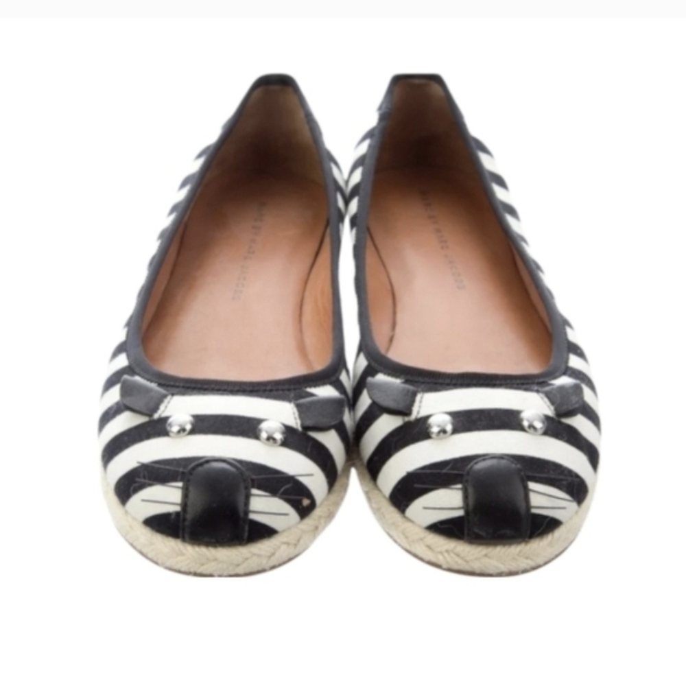 Marc by Marc Jacobs Black and White Striped Ballet Flats